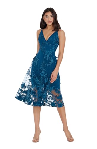 Image of Dress The Population Womens Audrey Spaghetti Strap Midi A-line 3D Floral Dress