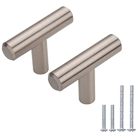 Decobasics Solid Stainless Steel - Satin Nickel- Euro Bar Pull Handle for Kitchen Bath Cabinet Door and Drawer (10, T Knob(48mm)) Cover