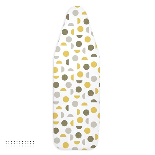 Image of Encasa XO Ironing Board Cover with 3mm Thick Felt Pad for Steam Press (Fits Standard Medium Boards of 112x34 cm) Heat Reflective, Scorch & Stain Resistant, Printed - Yellow Moon