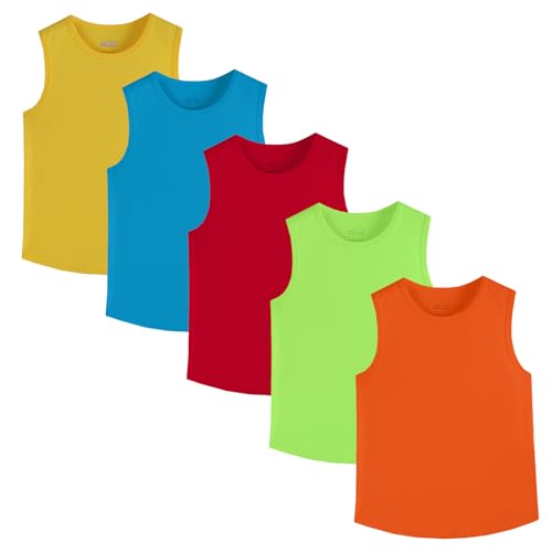Phedrew 5 Pack Boys Youth Kids Mesh Athletic Quick Dry Tank Tops Moisture Wicking Active Sleeveless Shirts (Age 4-18)