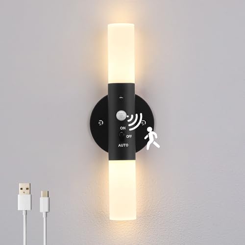 Lampop Motion Sensor Wall Lamp, Rechargeable Night Light, Portable Wireless Wall Lights Indoor, Battery Operaterd Wall Sconce, Magnetic Wall Light for Living Room, Bedroom (Warm White)