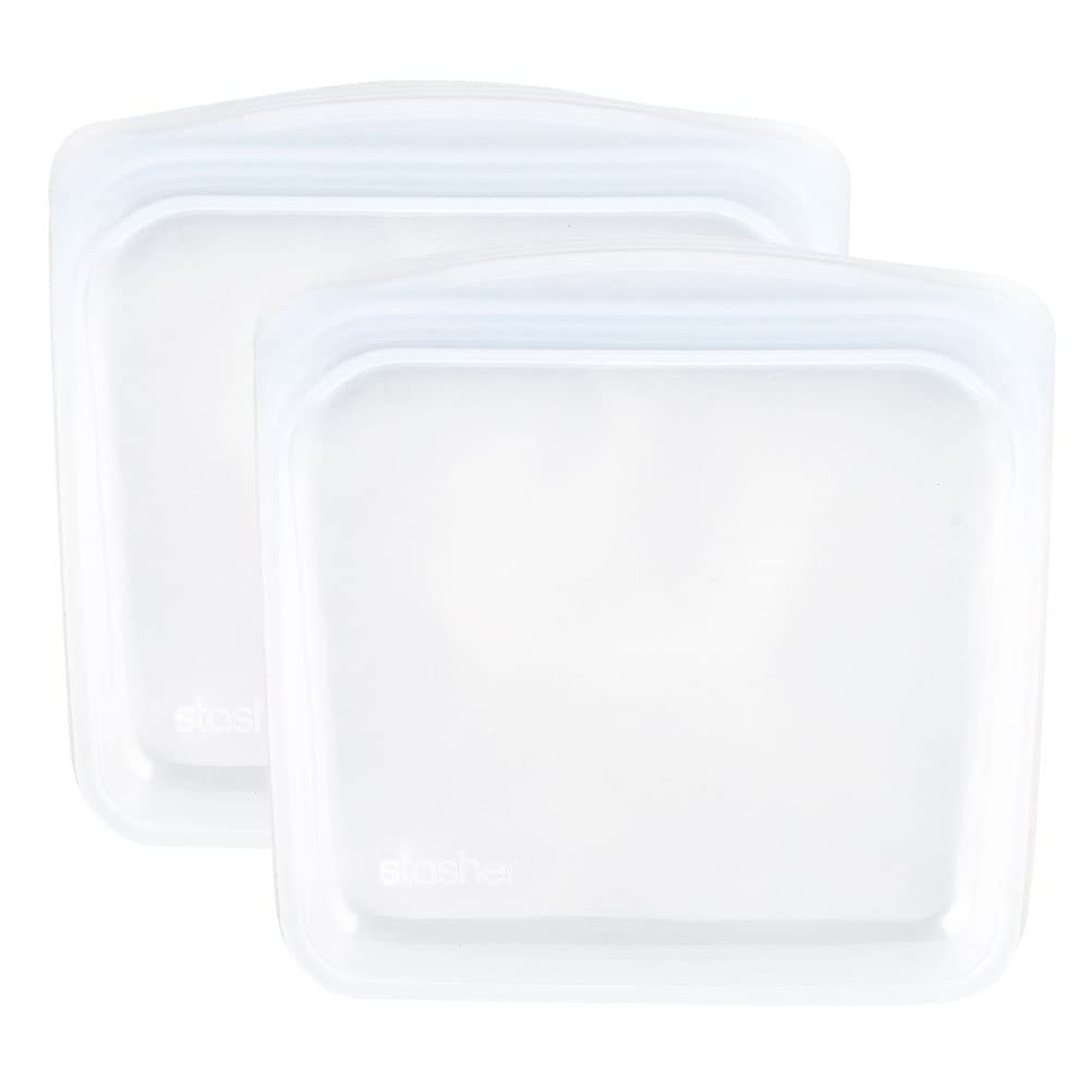 Stasher STSB00 Silicone Bag, Sandwich, Medium, 28 fl oz (828 ml), Set of 2, Food Storage Bags, Clear, Clear, Microwave, Oven, Heat Resistant, Freezer, Sandwich 828 mL/15 oz