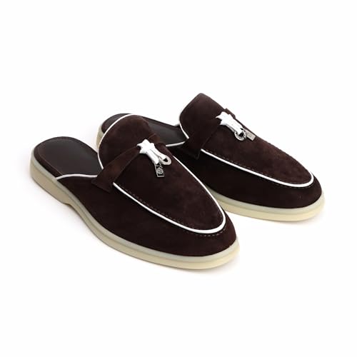 Image of XOBZJH Designer Women's Mules Flat Heel - Suede Leather Flats with Tassel Detail, Comfortable Slip-On Backless Loafers,Casual & Work Shoes
