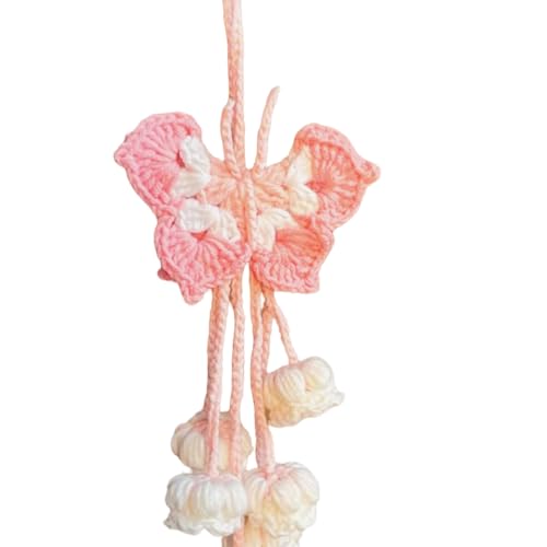 Hand-Knitted Crochet Lily of The Valley Car Mirror Hanging Decor -...