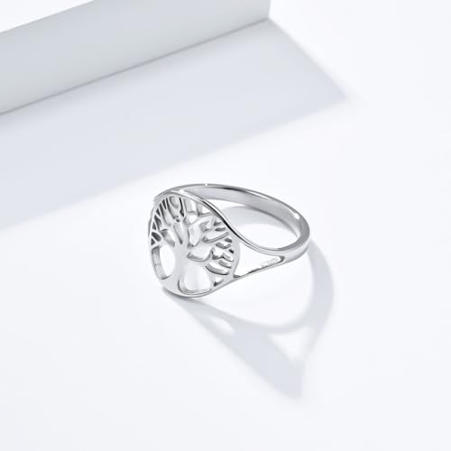 Unisex Stainless Steel 15mm Classic Plain Dainty Cut Out Family Tree of Life Signet Ring Statement Band3