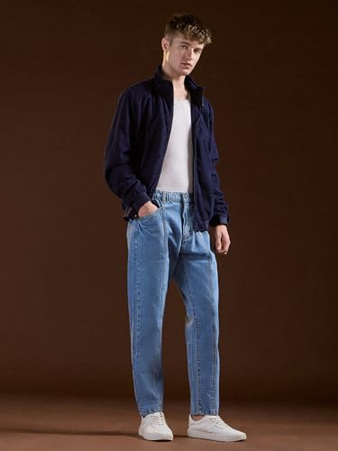 Image of THE BEAR HOUSE Men's Dark Blue Relaxed Solid Cotton Jeans