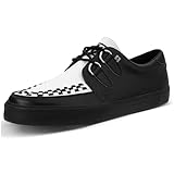 T.U.K. Black/White Suede Creeper Sneaker Shoes for Women and Men, D Ring Lace Up Shoes | US Women 11 / Men 09