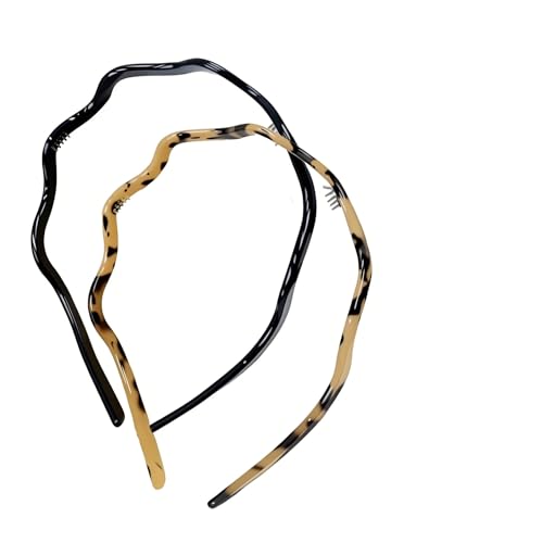 Aikaplus Wavy Glasses Headband 2 Pack for Women, No Headache Headbands for Glasses Wearers with Non-Slip Grip, Thin Hair Accessories for Work Makeup Home Office Daily Wear, Black and Yellow