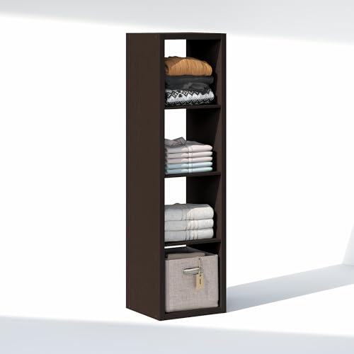 Image of Furinno Cubic Extra Thick 4-Cube Closet Organizers and Storage, Dark Oak | 14.6 x 16 x 58 in, Vertical Open Shelf Closet Storage, Closet Organizer, for Wardrobe, Bedroom, Living Room