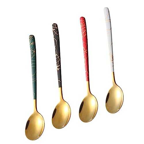 Unomor 4Pcs Stainless Steel Ice and Coffee Stirring Spoons Long Handle Drinking Spoons for Mixing Drinks and Desserts present for Housewarming and Festivals