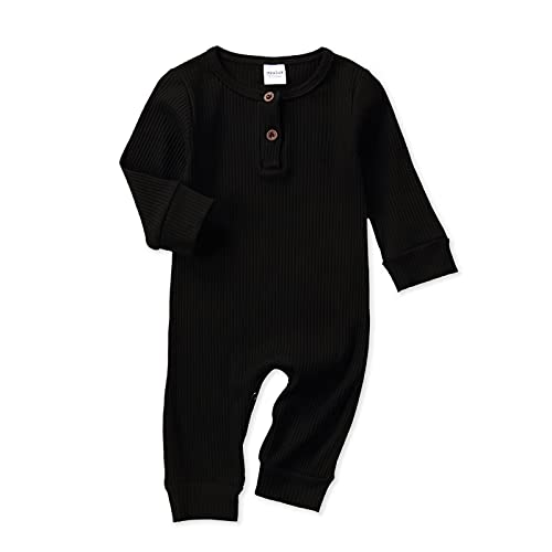Nroboo NROBOO-BLACK Newborn Baby Boy Girl One Piece Romper Jumpsuit Solid Ribbed Baby Boy Clothes Onesies Outfits cover