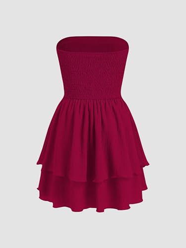 Image of CIDER Women's Summer Cocktail Dress - Tube Ruched Ruffle Mini Dress | Strapless, Country Concert, Western Cowgirl Outfits