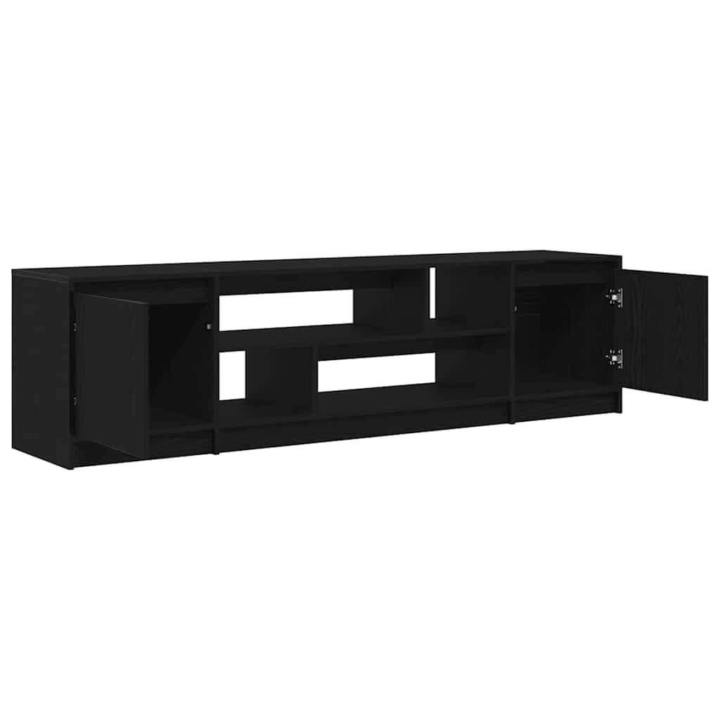 TV-Schrank Schwarz Eiche-Optik 188,5x41x50 cm, Holzwerkstoff, Robustes TV-Möbel, modernes Media-Center für Wohnzimmer und Schlafzimmer, viel Stauraum
