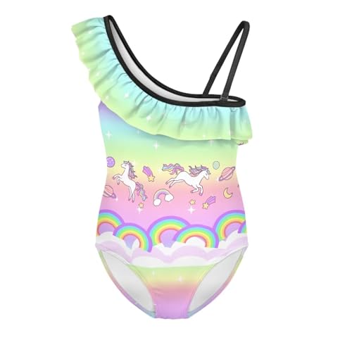 Image of Girls Swimsuit One Piece Ruffle Swimsuit Non-Slip Straps UPF 50+ for Girls Size 3-14 Years