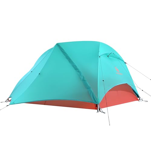 WindQuester Backpacking 2 Person Ultralight Tent – Freestanding, 3-Season, Waterproof, Double Doors – Horizon Lite 2 – Seafoam Blue