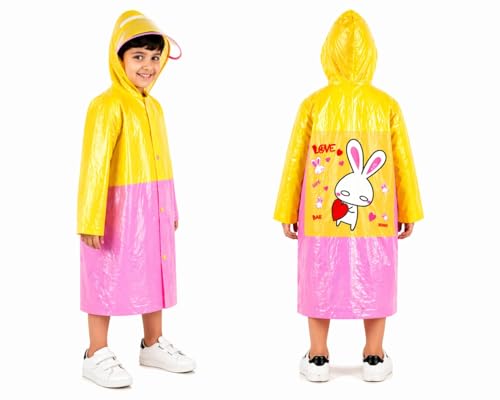 Image of CubsDen Kids Waterproof Raincoat for Boys & Girls | Full-Length Hooded Rain Coat | Lightweight Durable School Rainwear | Bright Color Outdoor Rain Jacket for Children