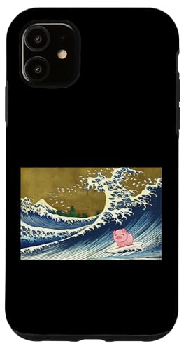 Retro Vintage Surfing A Great Wave Cute Show Pig Lover �X�}�z�P�[�X iPhone 11 �p
