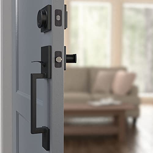 Image of Amazon Basics Front Door Lock Set, Handleset with Stamford Lever, Level Door Handle, Exterior, Single Cylinder Packs, Matte Black, 6-Pack