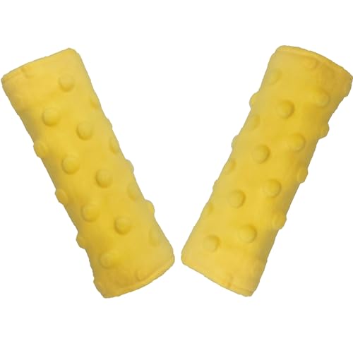 Image of Baby Car Seat Neck Cover, Car Seat Strap Cover, Seat Belt Cushions Pads, Shoulder Strap Protectors, Reversible Pram Harness Covers in Minky Yellow, Baby Neck Pad Protector