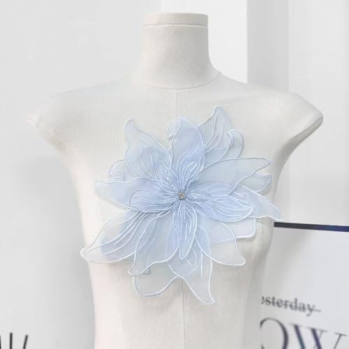 Image of Exaggerated Organza Fabric Flower Brooch Pin for Women Girls Fashion Dainty Layered Big Beaded Corsage Boutonniere Brooches Lapel Pins Delicate Wedding Birthday Holiday Dress Accessories Jewelry Gift