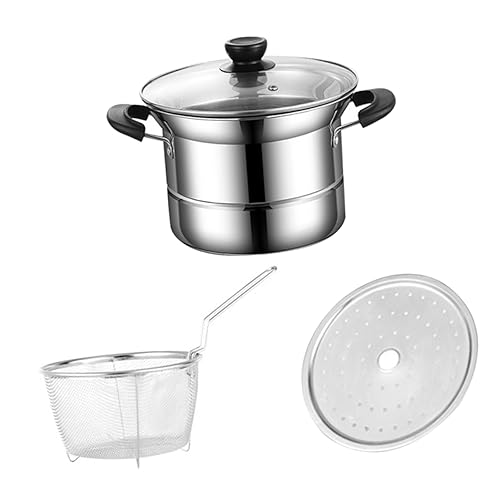 SOLUSTRE 1 Set Multi Functional Deep Fryer Pot with Lid Stainless Steel Saucepan for Cooking Boiling and Steaming Includes Scald Handle and Non Slip Base for Home and Kitchen Use