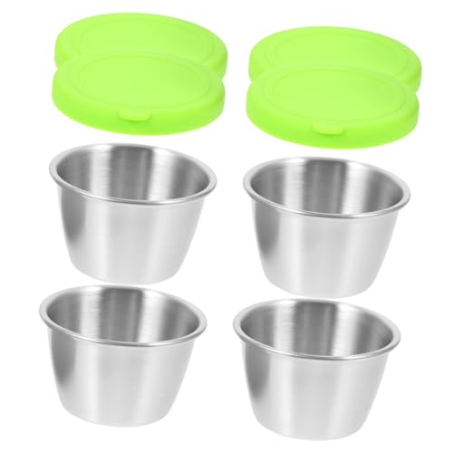GRIRIW Multipurpose Sauce Dishes 4 Pack of Reusable Dipping Cups Lids for Ketchup Mustard Salad Dressing Condiments