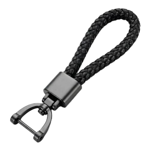 LEOUEANR 1 juego de llavero, correa de piel sintética trenzada, llavero de coche con anillo en D, accesorios de coche de metal y adorno colgante