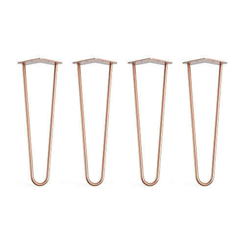 Image of 4 x Hairpin Legs with Floor Protector Feet & Screws - 40cm 2 Rod / 10mm, Rose Gold Copper