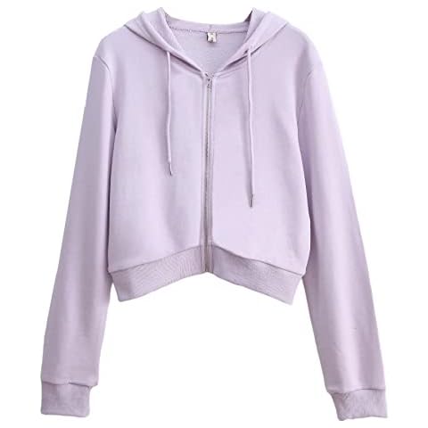 Amazhiyu Cropped Zip Up Hoodie Oversized Crop Hoodies Sweatshirts Long Sleeve Jackets with Pockets for Women (Pastel Purple,X-Large) Cover