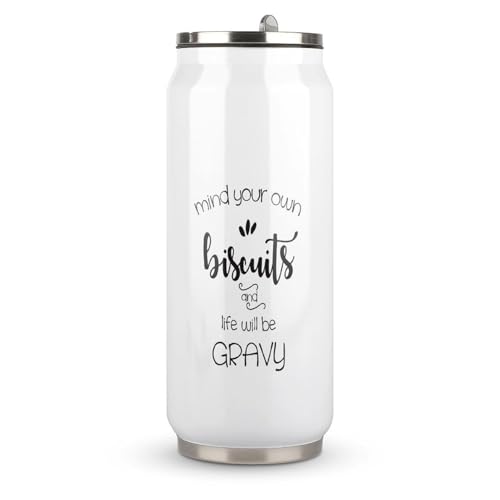 Yelolyio Mind Your Own Biscuits and Life Will Be Gravy Gobelet isotherme en acier inoxydable avec couvercle et paille pour boissons chaudes et froides 500 ml