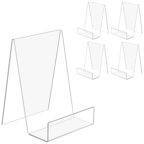 TRIMOU Clear Acrylic Book Stand with Ledge Clear Acrylic Book Display Easel, Display Stand for Displaying Books Pictures Albums Comic Books CDs Artworks Tablets or Other Items (Small)