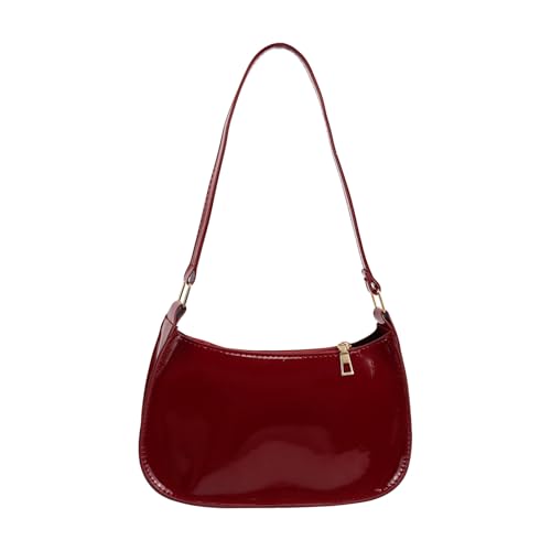 Energather Small Handbag PU Leather Small Shoulder Bag for Women and Girls Crescent Bag Womens Handbag with Zipper for Travel Work Dating Shopping (red)