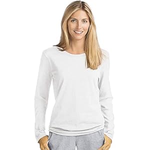 Hanes Women’s Originals Long Sleeve Cotton T-Shirt, Lightweight Crewneck Tee, Modern Fit, White, Large