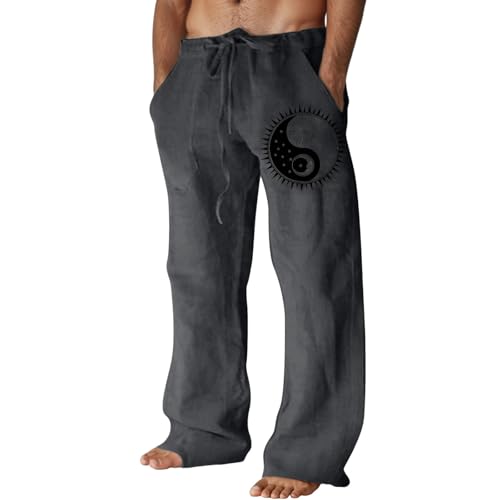 Pantalon en lin imprimé pour homme coupe ample et confortable avec poches