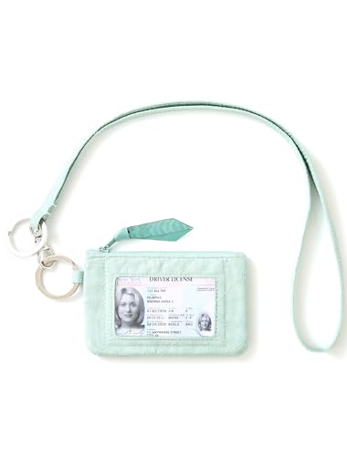 WONDERFUL FLOWER Lanyard Wallet for Women, ID Card Holder, Lanyards for ID Badges, Floral Zip ID Case Keychain Small Coin Purse Cards, Cash, Work, Travel, Cruise, Teachers, Students, Kids, Mint Green