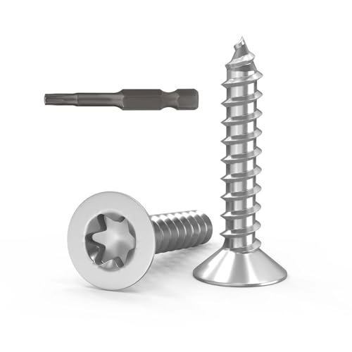 Dayalo 100 tornillos M4 x 12, cabeza avellanada, madera, tornillos Torx, acero inoxidable A2 V2A, rosca completa, con destornillador
