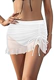 shekini costume da bagno da donna, elegante, gonna corta, bikini, da spiaggia, con coulisse, bianco, l