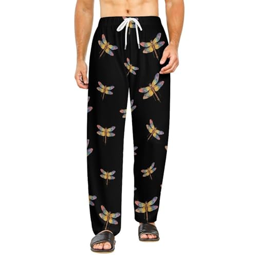 Dragonfly Watercolor Men's Pajama Pants Lightweight Pjs Bottoms Sleep Lounge Pant with Pocket Drawstring