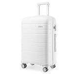 Kono Lightweight Polypropylene Medium Check in Luggage with 4 Spinner Wheels TSA Lock YKK Zipper Hard Shell Travel Trolley Suitcase (White, 65cm 66L)