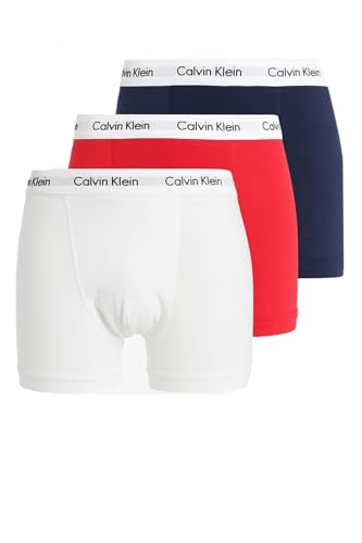 Calvin Klein 3p Trunk, Bóxer Uomo, White Red Ginger Pyro Blue, S (Pacco da 3)