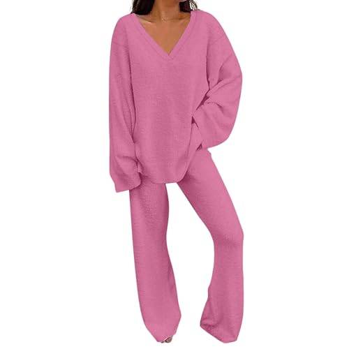 Pyjama femme hiver chaud deux pièces avec pull manches longues contre le froid