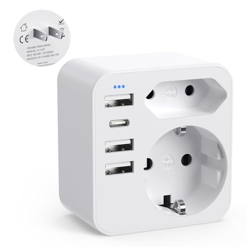 Reiseadapter Japan Steckdosenadapter, 6-in-1 Japan Adapter mit 3 USB 1 USB C(3.4A), Adapter Steckdose Typ A für USA, Kanada,Mexiko