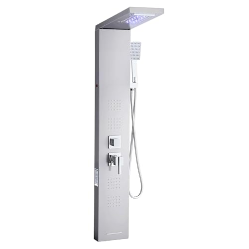VEVOR Duschpaneel-Turmsystem (5 Modi) mit Regenwasserfall-Duschkopf & LED, (1345 mm) Duschsäule aus gebürstetem Edelstahl, Regenmassagesystem zur Wandmontage, mit Handbrause & 4 Körperbrausen VEVOR Duschpaneel-Turmsystem (5 Modi) mit Regenwasserfall-Duschkopf & LED, (1345 mm) Duschsäule aus gebürstetem Edelstahl, Regenmassagesystem zur Wandmontage, mit Handbrause & 4 Körperbrausen