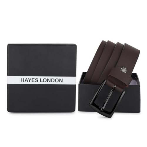 Image of HAYES LONDON Belts for Men Leather Original, Formal & Casual Leather Belt with Solid Metal Curved Buckle