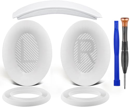 Image of SOULWIT Ear Pads Cushions + Headband + Silicone Earpads Cover Protector, Replacement Kit for Bose QuietComfort 35 QC35, QC35 ii Over-Ear Headphones - White