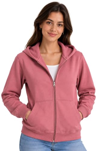 Image of SANE ORIGINALS Women's Cotton Blend Fleece Zip Up Hoodie Sweatshirt, Warm Winter Full Zip Jacket with Kangaroo Pockets