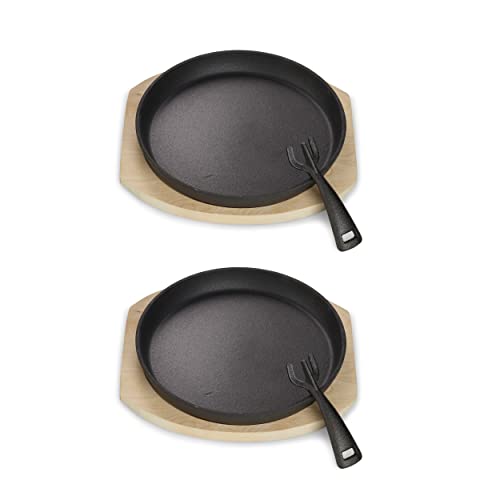 ECHTWERK Juego de 2 sartenes de hierro fundido, Sartén con tabla de servir, Mango desmontable, Ya cocida, Apta para hornos, parrillas y barbacoas, Ø 25 cm
