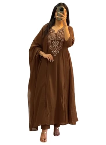 Image of ANNI Designer Women Viscose Embroidered Anarkali Kurta with Palazzo and Dupatta | Ladies Kurta Palazzo Dupatta Set | Ethnic Wear Indian Traditional Clothing for Women