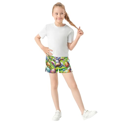 Girls Shorts Easter Bunny Joyful Meadow Floral Print Kids Athletic Cute Pajama Activewear Summer Clothes, X-Small2