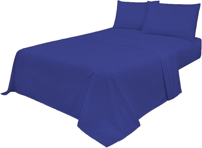 VL Easy Care 4-Piece Bed Sheet Set, Fitted Sheet, Flat Sheet, 2 Pillowcases, Poly Cotton Percale (Royal, Double)